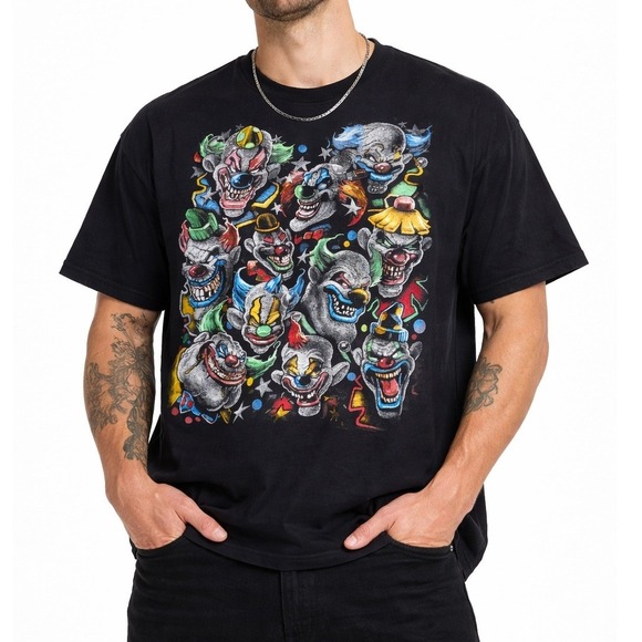 Unknown Other - Y2K Delta Tag Killer Laughing‎ Evil Clowns Graphic Men's XXL Black T-Shirt